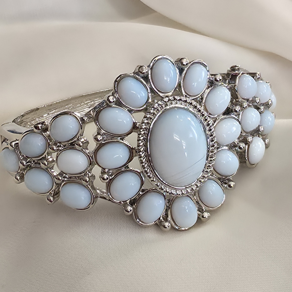Opalite Silvertone Hinged Bangle - image 1
